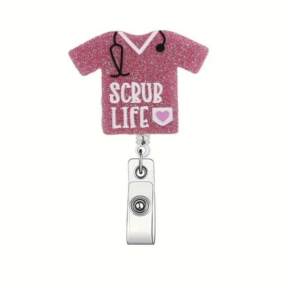 Scrub Top Retractable Badge Holder with Slip Clip Cute ID Card Holder
